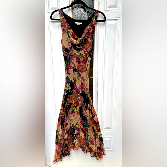 I.C.E. Silk Floral Mermaid Flirty Ruffle Dress womens size 10 - Picture 1 of 17